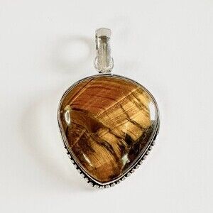 TIGER’S Eye Genuine Stone Pendant 925 Sterling Silver Plated